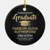フォト卒業おめでとうブラシ付き黒金ゴールド白 セラミックオーナメント (正面)