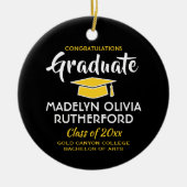 フォト卒業おめでとうブラック金ゴールドイエローホワイト セラミックオーナメント (正面)