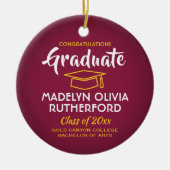 フォト卒業おめでとうマルーン金ゴールド赤い黄色 セラミックオーナメント (正面)