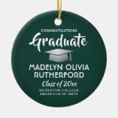 フォト卒業おめでとうモダンの緑と白 セラミックオーナメント (正面)