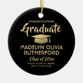 フォト卒業おめでとうモダンブラックと金ゴールド セラミックオーナメント (正面)