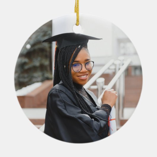 フォト卒業おめでとうモダンブラックと金ゴールド セラミックオーナメント (裏面)