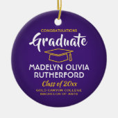 フォト卒業おめでとう紫金ゴールドイエローホワイト セラミックオーナメント (正面)
