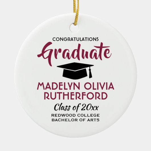 フォト卒業おめでとう赤と白 セラミックオーナメント (正面)