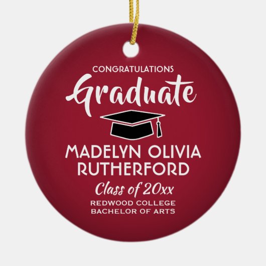 フォト卒業おめでとう赤と黒 セラミックオーナメント (正面)