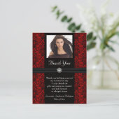 フォト卒業サンキューカードブラック/レッドダマスク ポストカード (スタンド正面)