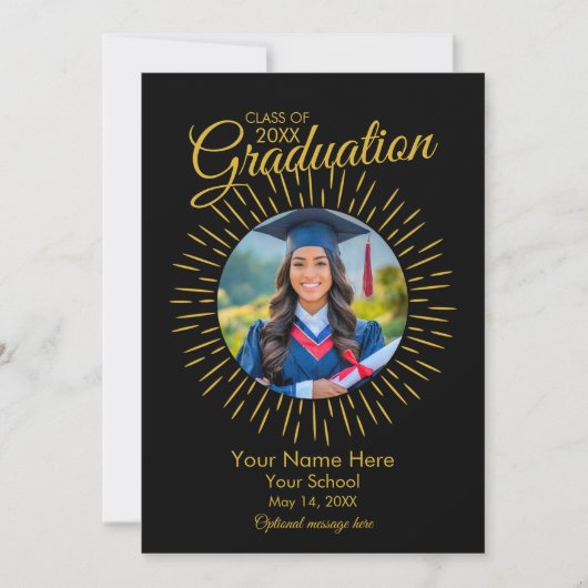 フォト卒業スター発表(ブラック&金ゴールド) 案内状 (正面)