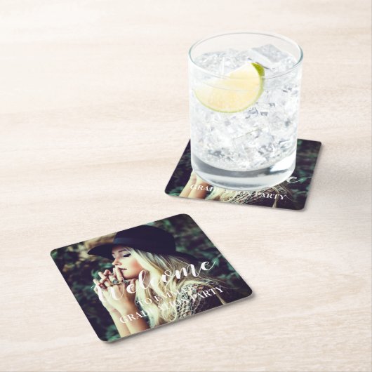 フォト卒業タイポグラフィパーティーの好意 スクエアペーパーコースター (インサイチュ)