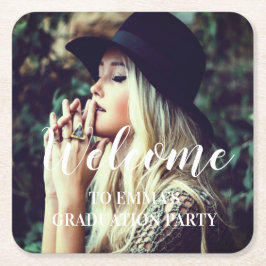 フォト卒業タイポグラフィパーティーの好意 スクエアペーパーコースター