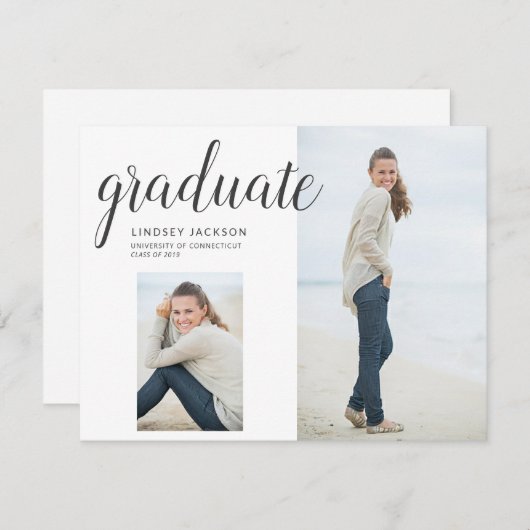 フォト卒業トレンディー手書き文字 案内状 (正面/裏面)
