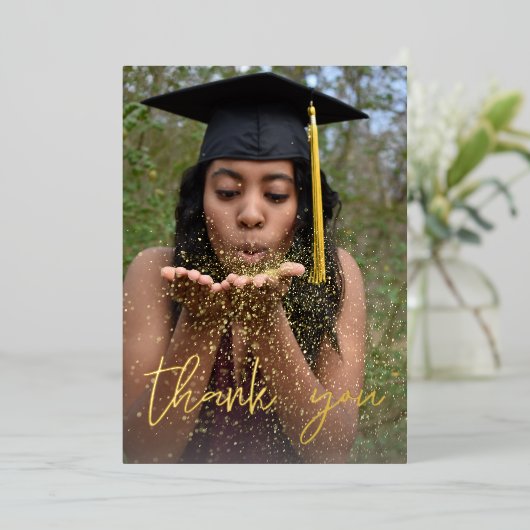 フォト卒業ハット垂直Wフォイルありがとう 箔招待状 (立ち正面)