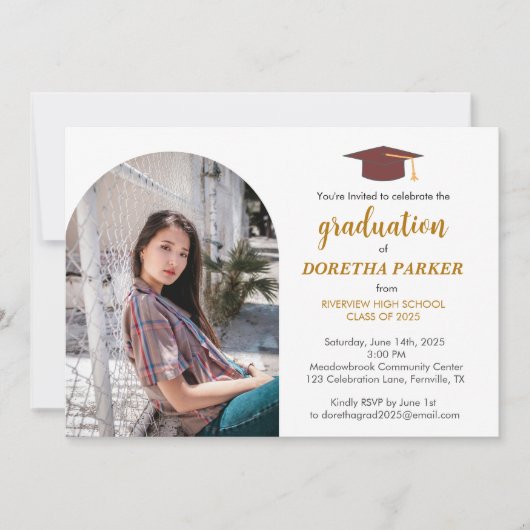 フォト卒業パーティエレガント金ゴールドスクリプトデザイン 招待状 (正面)