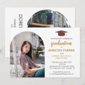 フォト卒業パーティエレガント金ゴールドスクリプトデザイン 招待状 (正面/裏面)