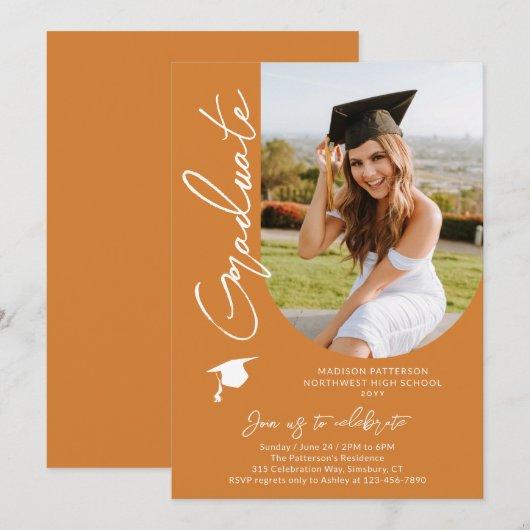 フォト卒業パーティスクモダンリエレガントプト 招待状 (正面/裏面)