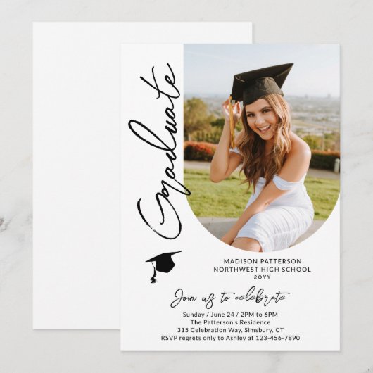 フォト卒業パーティスクモダンリエレガントプト 招待状 (正面/裏面)