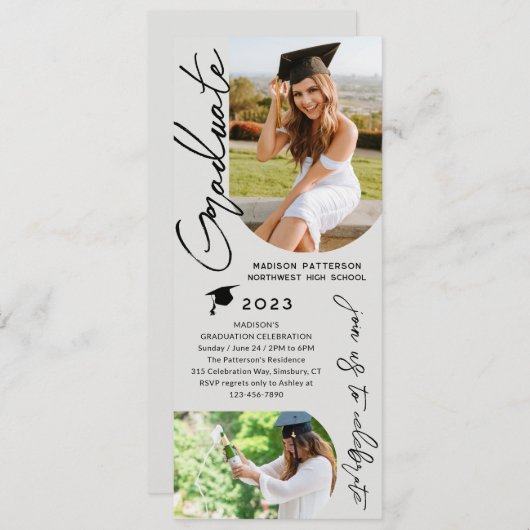 フォト卒業パーティスクモダンリエレガントプト 招待状 (正面/裏面)