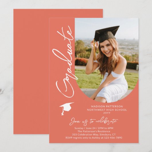 フォト卒業パーティスクモダンリエレガントプト 招待状 (正面/裏面)