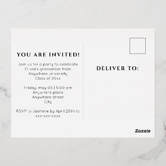 フォト卒業パーティーの招待はがき 箔シーズンポストカード (裏面)