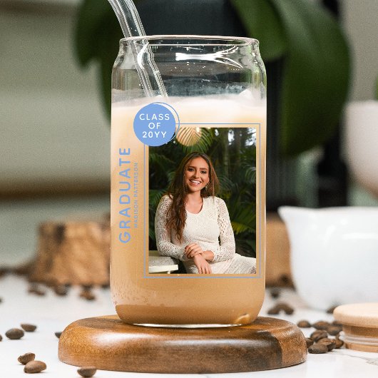 フォト卒業パーティースクリプモダントブルー ガラス缶