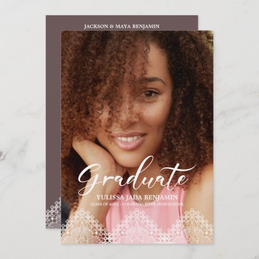 フォト卒業パーティーロマンチックレース 招待状 (正面/裏面)