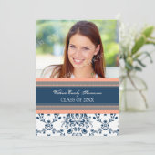 フォト卒業パーティー招待状カードブルーダマスク 招待状 (スタンド正面)