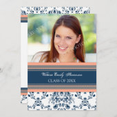 フォト卒業パーティー招待状カードブルーダマスク 招待状 (正面/裏面)
