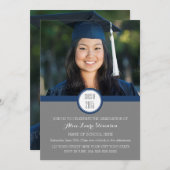 フォト卒業パーティー招待状グレーネイビーブルー 招待状 (正面/裏面)