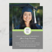 フォト卒業パーティー招待状グレーライムグリーン 招待状 (正面/裏面)