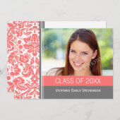 フォト卒業パーティー招待状コーラルグレー 招待状 (正面/裏面)