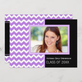 フォト卒業パーティー招待状パープルシェブロン 招待状 (正面/裏面)