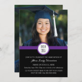 フォト卒業パーティー招待状ブラックパープル 招待状 (正面/裏面)