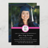 フォト卒業パーティー招待状ブラックピンク 招待状 (正面/裏面)