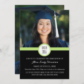 フォト卒業パーティー招待状ブラックライムグリーン 招待状 (正面/裏面)