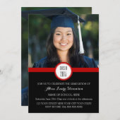 フォト卒業パーティー招待状ブラックレッド 招待状 (正面/裏面)