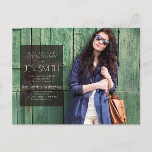 フォト卒業パーティー招待状。 インビテーションポストカード (正面)