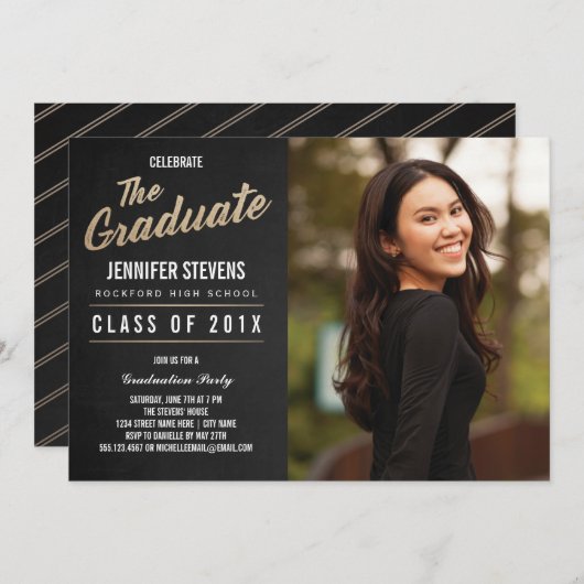 フォト卒業パーティー招待状|黒板 招待状 (正面/裏面)