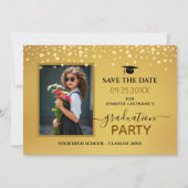 フォト卒業パーティー日付の保存金ゴールド 招待状 (正面)