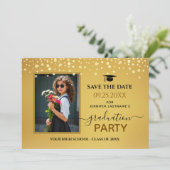 フォト卒業パーティー日付の保存金ゴールド 招待状 (スタンド正面)