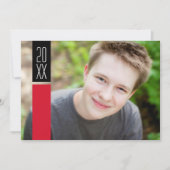 フォト卒業パーティー – 赤と黒のカラーブロック 招待状 (正面)