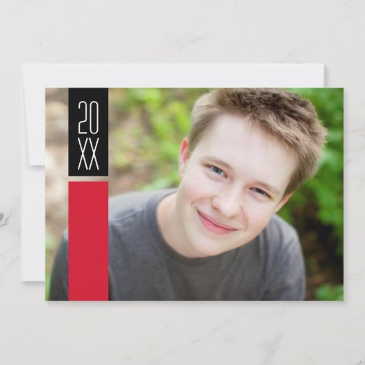 フォト卒業パーティー – 赤と黒のカラーブロック 招待状 (正面)