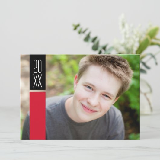 フォト卒業パーティー – 赤と黒のカラーブロック 招待状 (スタンド正面)