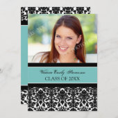 フォト卒業パーティ招待状カードティール(緑がかった色) 招待状 (正面/裏面)