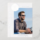 フォト卒業モダンスクリプトシルバー 箔招待状 (正面)