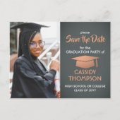 フォト卒業式グレイフェイクと銅の日付を保存 ポストカード (正面)