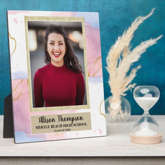 フォト卒業抽象芸術ピンクブルー卓上 フォトプラーク (側面)