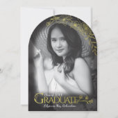 フォト卒業招待状ブラック&金ゴールドフローラ 招待状 (正面)