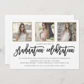 フォト卒業招待状 |黒モダン色と金ゴールド 招待状 (正面/裏面)