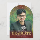 フォト卒業発表クラシック金ゴールド赤 招待状 (正面)