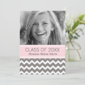 フォト卒業発表ピンクグレー 招待状 (スタンド正面)