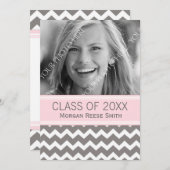 フォト卒業発表ピンクグレー 招待状 (正面/裏面)